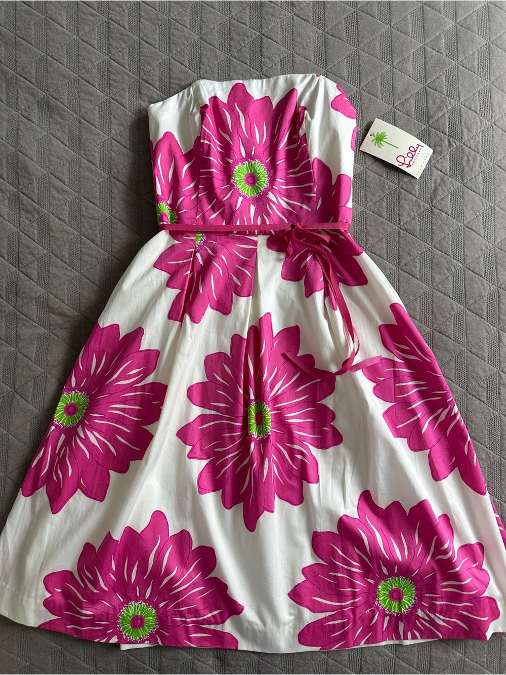 NWT Lilly Pulitzer Angelette Dress PB Country Club White Floral Strapless Size 8